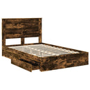 vidaXL Tárolós Ágy fejtámlával Füstölt tölgy 135 x 190 cm Faanyag