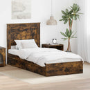vidaXL Tárolós Ágy fejtámlával Füstölt tölgy 90 x 200 cm Faanyag