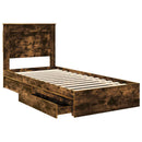 vidaXL Tárolós Ágy fejtámlával Füstölt tölgy 90 x 200 cm Faanyag