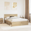 vidaXL Ágykeret fejtámlával Sonoma tölgy 150 x 200 cm Tömör fenyőfa