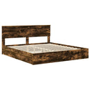 vidaXL Tárolós Ágy fejtámlával Füstölt tölgy 180 x 200 cm Faanyag