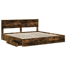 vidaXL Tárolós Ágy fejtámlával Füstölt tölgy 180 x 200 cm Faanyag