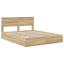vidaXL Tárolós Ágy fejtámlával Sonoma tölgy 160 x 200 cm Faanyag