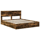 vidaXL Tárolós Ágy fejtámlával Füstölt tölgy 160 x 200 cm Faanyag