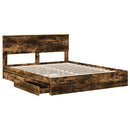 vidaXL Tárolós Ágy fejtámlával Füstölt tölgy 160 x 200 cm Faanyag