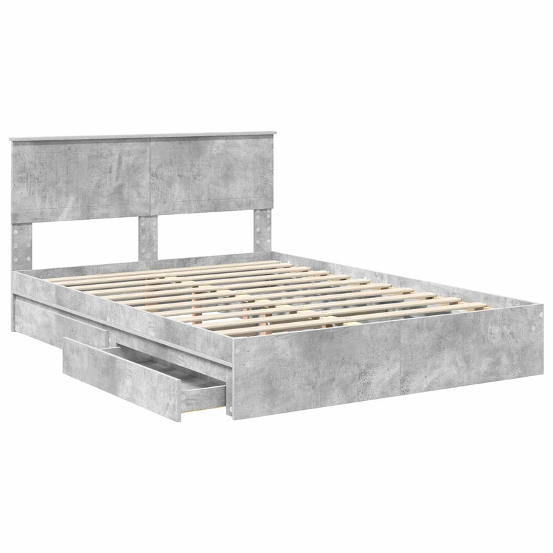 vidaXL Tárolós Ágy fejtámlával Beton Szürke 135 x 190 cm Faanyag