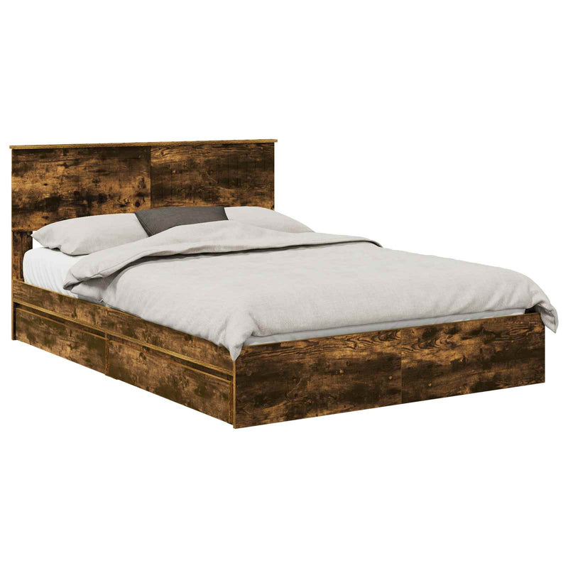 vidaXL Tárolós Ágy fejtámlával Füstölt tölgy 135 x 190 cm Faanyag