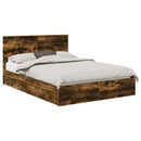 vidaXL Tárolós Ágy fejtámlával Füstölt tölgy 135 x 190 cm Faanyag
