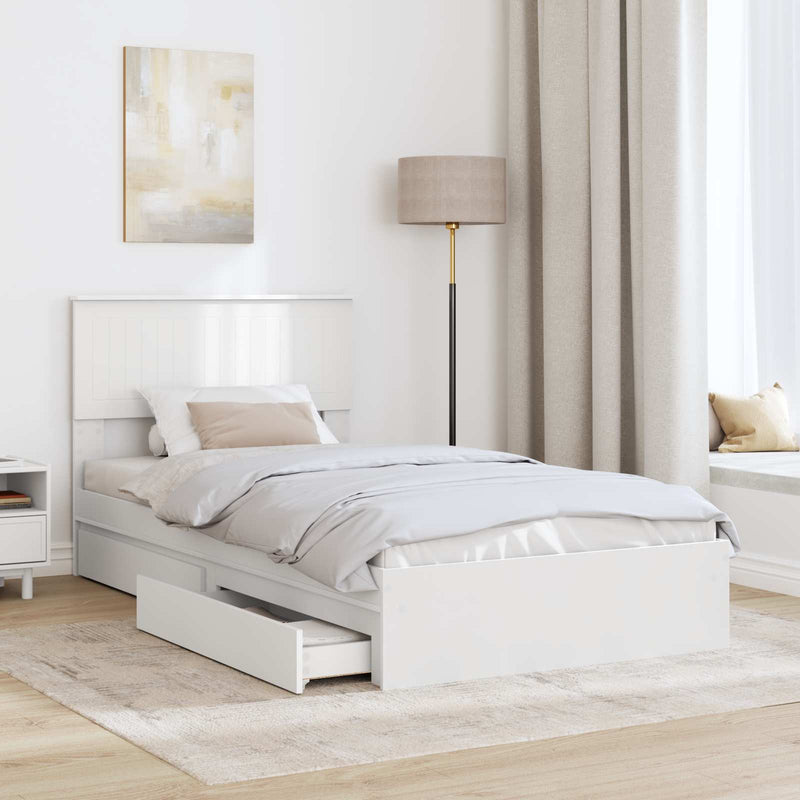 vidaXL Tárolós Ágy fejtámlával fiókkal Fehér 100 x 200 cm Faanyag