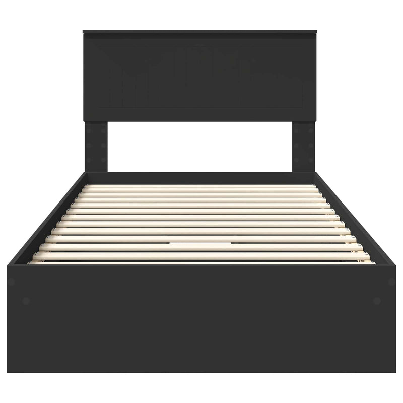 vidaXL Tárolós Ágy fejtámlával fiókkal Fekete 100 x 200 cm Faanyag