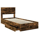 vidaXL Tárolós Ágy fejtámlával Füstölt tölgy 90 x 190 cm Faanyag
