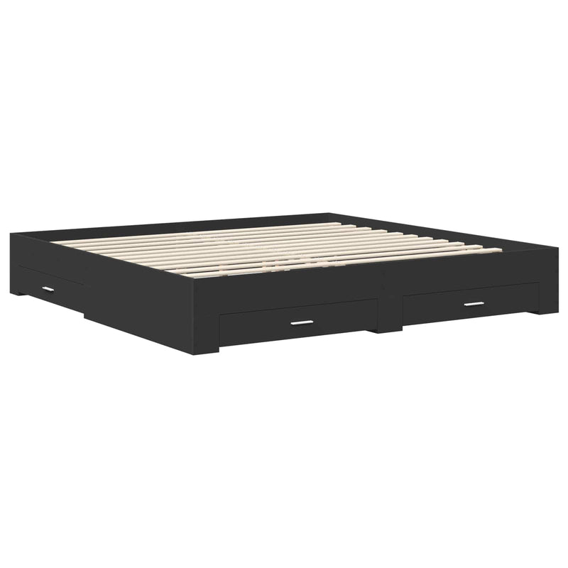 vidaXL Ágykeret fejtámlával Fekete és Ezüst 200 x 200 cm Faanyag