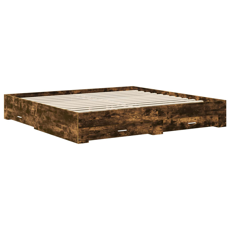 vidaXL Ágykeret fejtámlával fiókkal Füstölt tölgy 200 x 200 cm Faanyag