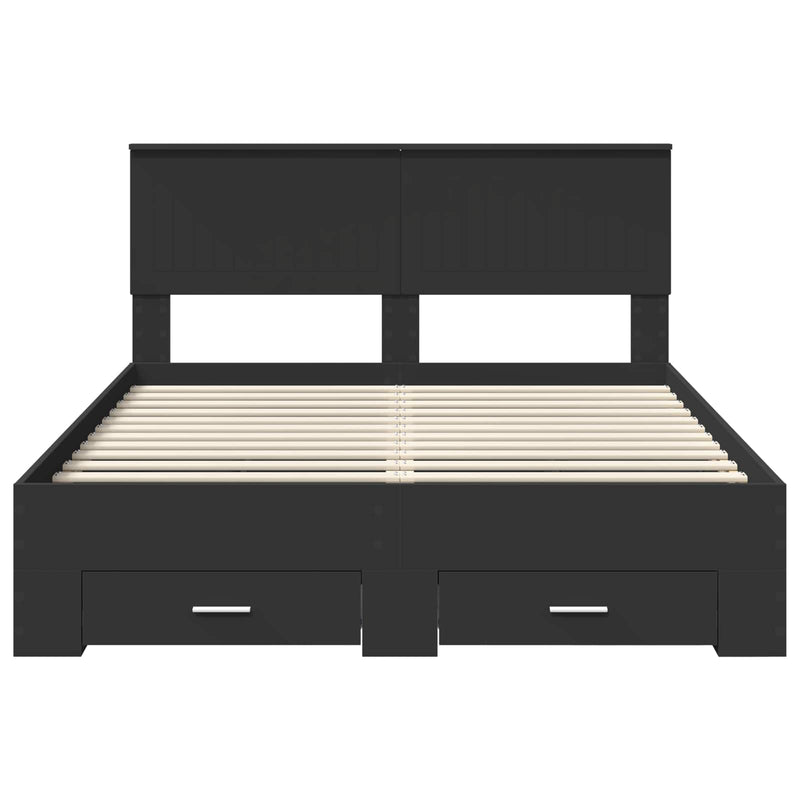 vidaXL Ágykeret fejtámlával fiókkal Fekete 135 x 190 cm Faanyag