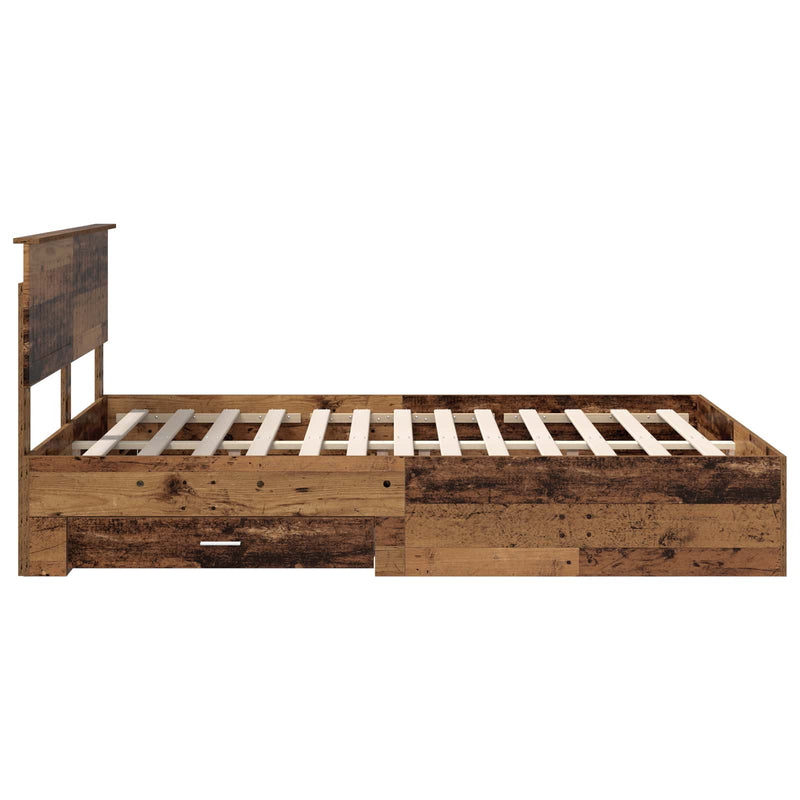 vidaXL Ágykeret fejtámlával fiókkal Öreg fa 135 x 190 cm Faanyag