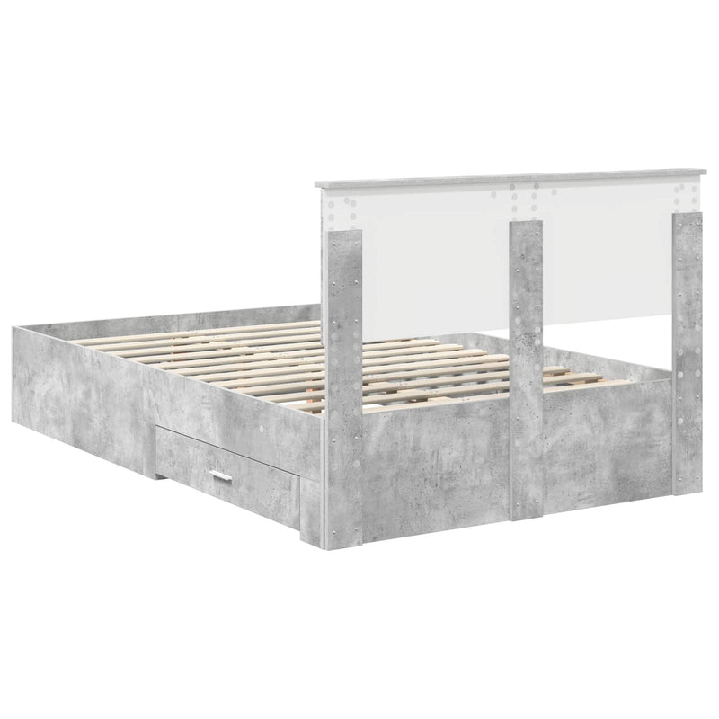 vidaXL Ágykeret fejtámlával fiókkal Beton Szürke 120 x 200 cm Faanyag