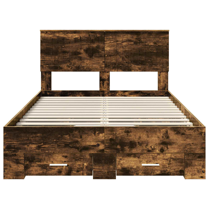 vidaXL Ágykeret fejtámlával fiókkal Füstölt tölgy 120 x 200 cm Faanyag