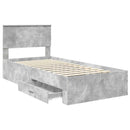 vidaXL Ágykeret fejtámlával fiókkal Beton Szürke 90 x 200 cm Faanyag