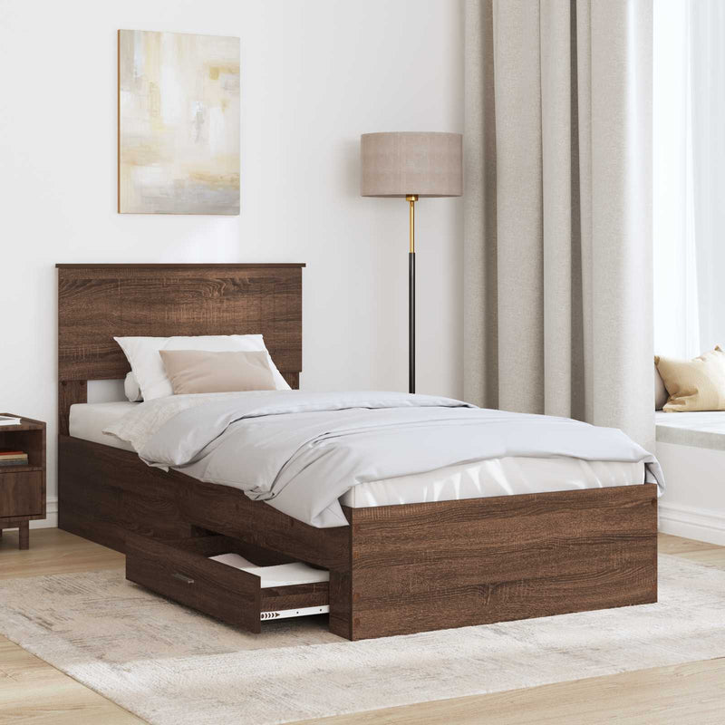 vidaXL Ágykeret fejtámlával Barna tölgy és ezüst 90 x 190 cm Faanyag