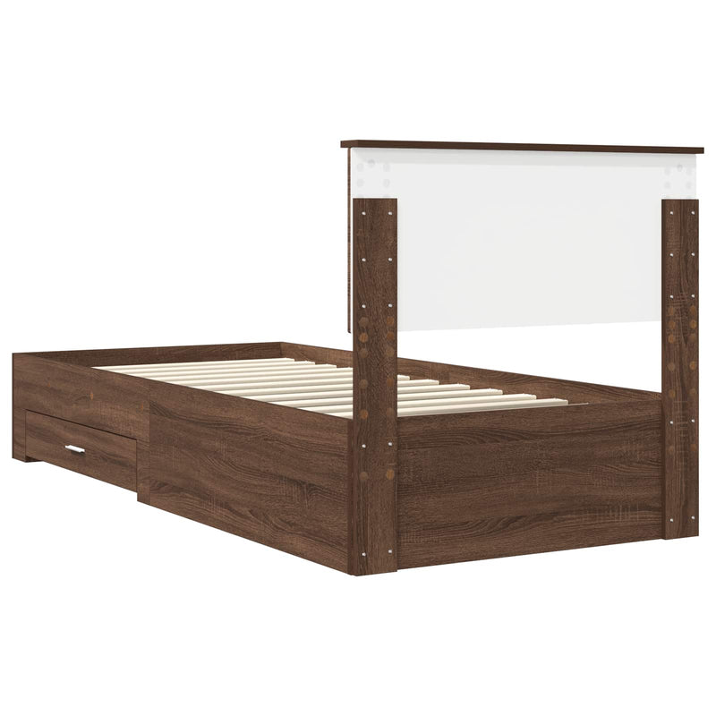 vidaXL Ágykeret fejtámlával Barna tölgy és ezüst 90 x 190 cm Faanyag