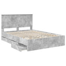 vidaXL Ágykeret fiókkal tárolóval Beton Szürke 135 x 190 cm Mérnöki Fa