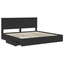 vidaXL Tárolós Ágy fejtámlával fiókkal Fekete 200 x 200 cm Faanyag