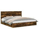 vidaXL Tárolós Ágy fejtámlával Füstölt tölgy 200 x 200 cm Faanyag