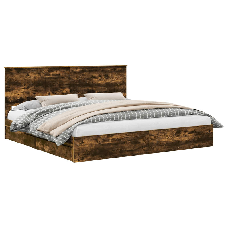 vidaXL Tárolós Ágy fejtámlával Füstölt tölgy 200 x 200 cm Faanyag