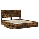 vidaXL Tárolós Ágy fejtámlával Füstölt tölgy 160 x 200 cm Faanyag