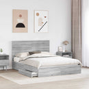 vidaXL Tárolós Ágy fejtámlával Szürke Sonoma 150 x 200 cm Faanyag