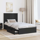 vidaXL Tárolós Ágy fejtámlával fiókkal Fekete 100 x 200 cm Faanyag
