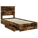vidaXL Tárolós Ágy fejtámlával Füstölt tölgy 90 x 190 cm Faanyag