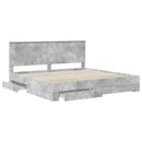 vidaXL Ágykeret fejtámlával fiókkal Beton Szürke 200 x 200 cm Faanyag