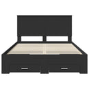 vidaXL Ágykeret fejtámlával fiókkal Fekete 135 x 190 cm Faanyag
