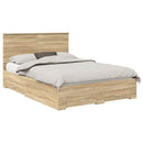 vidaXL Ágykeret fejtámlával fiókkal Sonoma tölgy 135 x 190 cm Faanyag
