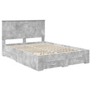 vidaXL Ágykeret fejtámlával fiókkal Beton Szürke 135 x 190 cm Faanyag