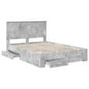 vidaXL Ágykeret fejtámlával fiókkal Beton Szürke 135 x 190 cm Faanyag