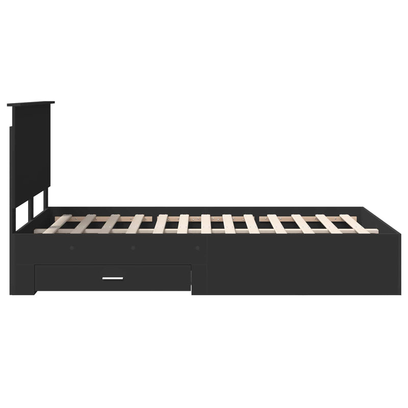 vidaXL Ágykeret fejtámlával fiókkal Fekete 120 x 190 cm Faanyag