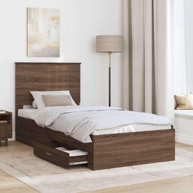 vidaXL Ágykeret fejtámlával Barna tölgy és ezüst 90 x 190 cm Faanyag