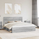 vidaXL Ágykeret fejtámlával Szürke Sonoma 200 x 200 cm Tömör fenyőfa
