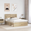 vidaXL Ágykeret fejtámlával Sonoma tölgy 150 x 200 cm Tömör fenyőfa
