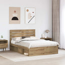 vidaXL Ágykeret fejtámlával Művészi tölgy 140 x 190 cm Tömör fenyőfa