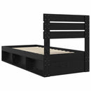 vidaXL Ágykeret fejtámlával Fekete 100 x 200 cm Tömör fenyőfa