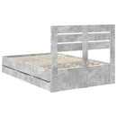 vidaXL Ágykeret fiókkal tárolóval Beton Szürke 135 x 190 cm Mérnöki Fa