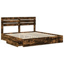 vidaXL Tárolós Ágy fejtámlával Füstölt tölgy 180 x 200 cm Faanyag