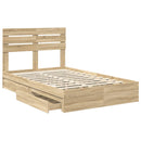 vidaXL Tárolós Ágy fejtámlával Sonoma tölgy 135 x 190 cm Faanyag