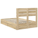 vidaXL Tárolós Ágy fejtámlával Sonoma tölgy 135 x 190 cm Faanyag