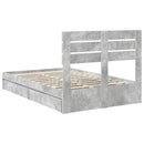 vidaXL Tárolós Ágy fejtámlával Beton Szürke 135 x 190 cm Faanyag