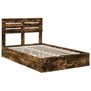 vidaXL Tárolós Ágy fejtámlával Füstölt tölgy 135 x 190 cm Faanyag