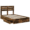 vidaXL Tárolós Ágy fejtámlával Füstölt tölgy 135 x 190 cm Faanyag